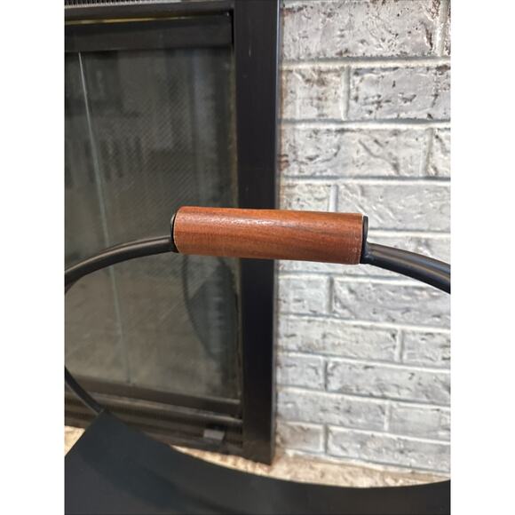 Mid-Century Modern Black Metal Hoop Firewood Rack w/ Wooden Handle – 21” Tall - Picture 5 of 8